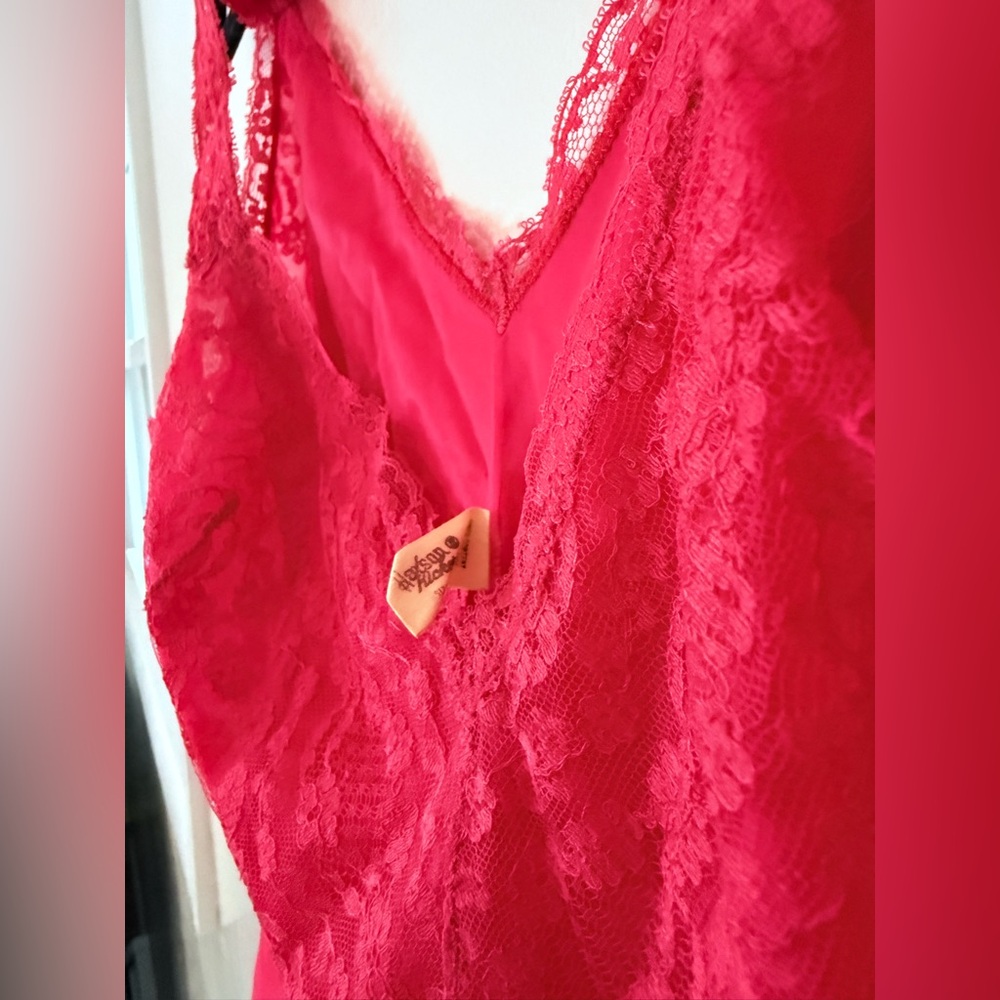 Vintage Henson-Kickernick Pink Coral Lace Slip Dress Pinup Lingerie Boudoir sz34 - Picture 10 of 16